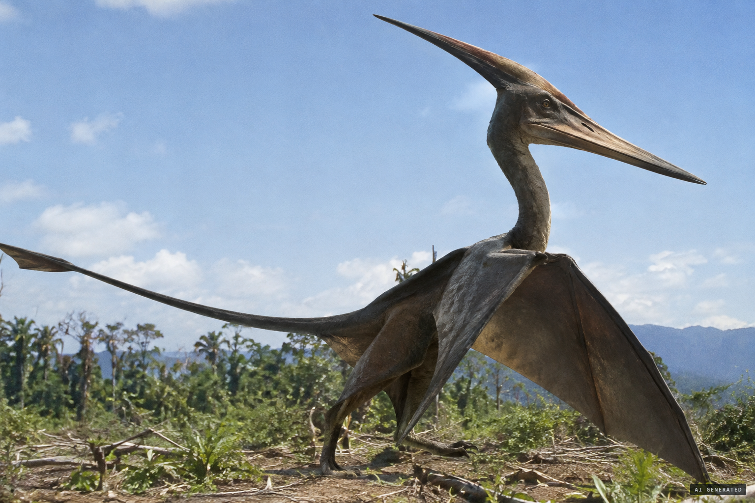 Long neck, long beak, a crest out the back of the head, a long tail