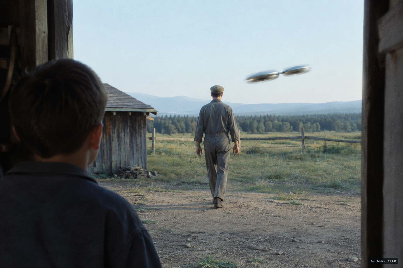 Rivalino walks toward the objects as they join and begin spinning