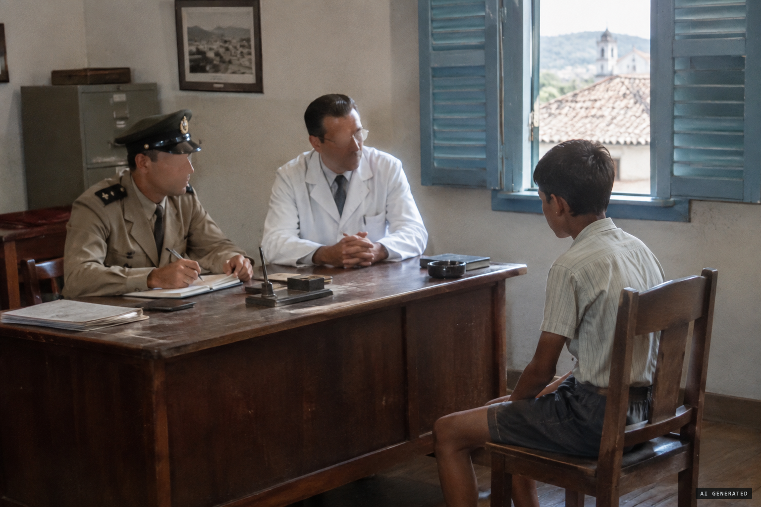 Police and a doctor question Raimundo, who keeps to his story