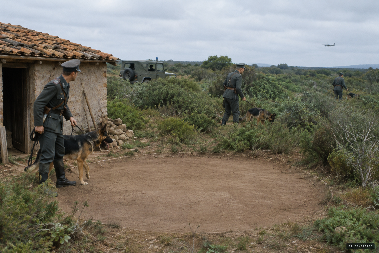 A swept circle at the site, as police dogs search in vain