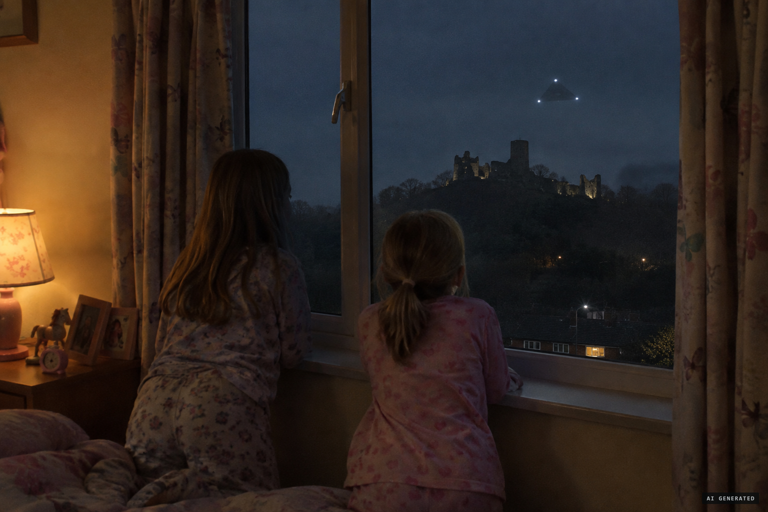 Two young sisters see a triangle from their grandmother's house near Dudley Castle