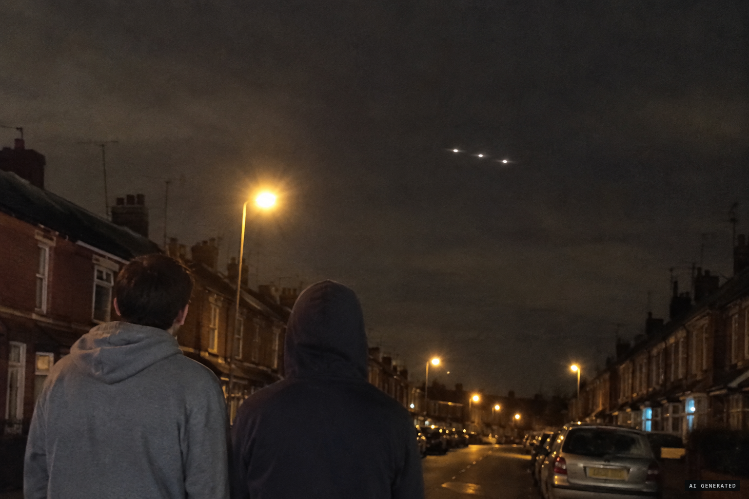 In Tipton, two friends first take the lights for 'three birds flying in unison'