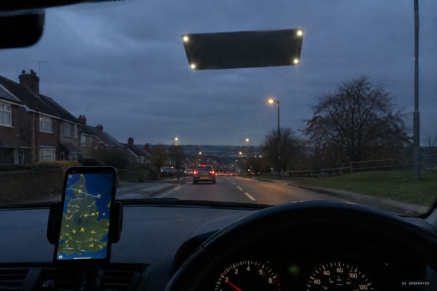 On Thorns Road, James pulls over beneath 'a huge black rectangle, with lights on each of the corners'