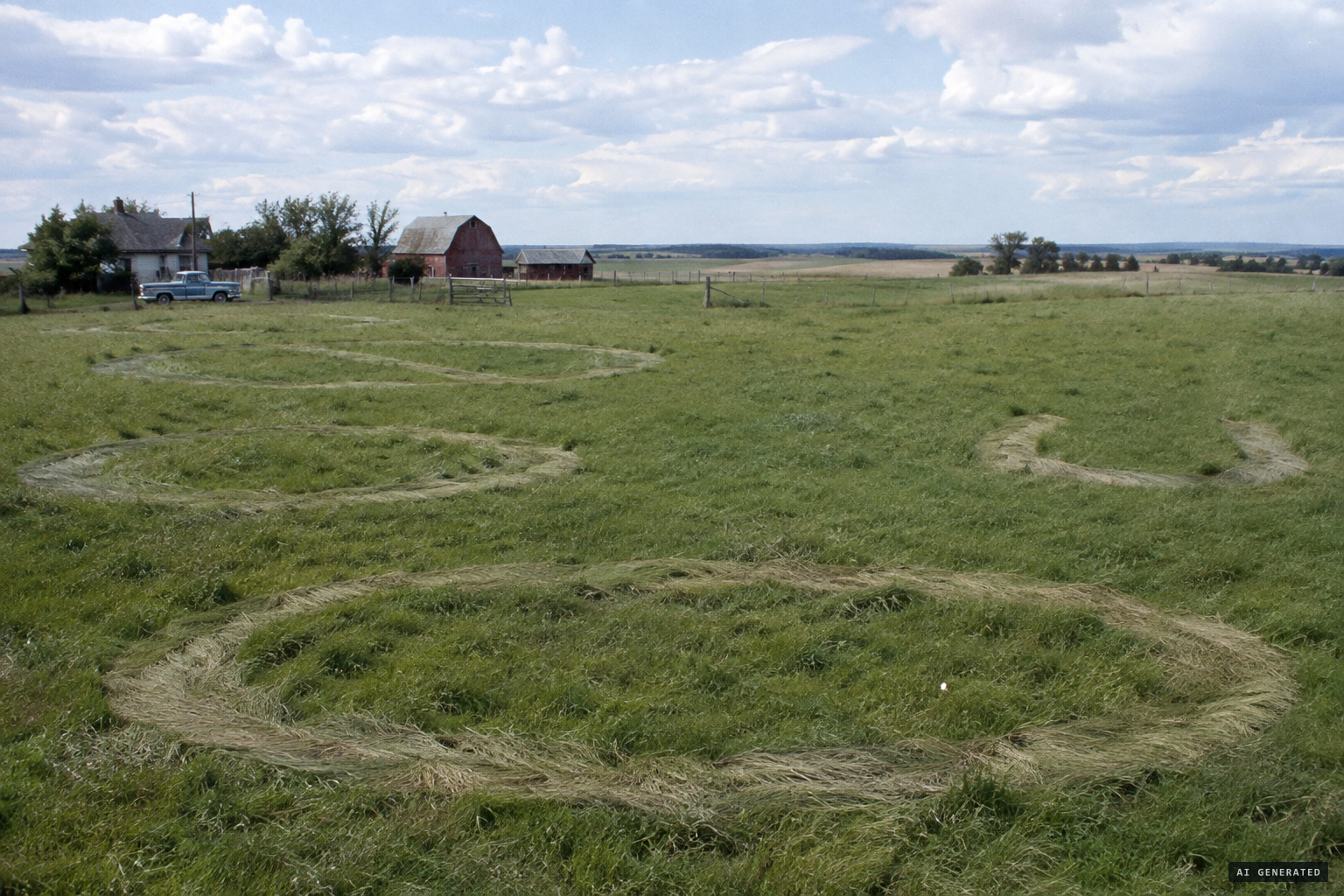 Four rings, each about 30 feet across, some incomplete horseshoes