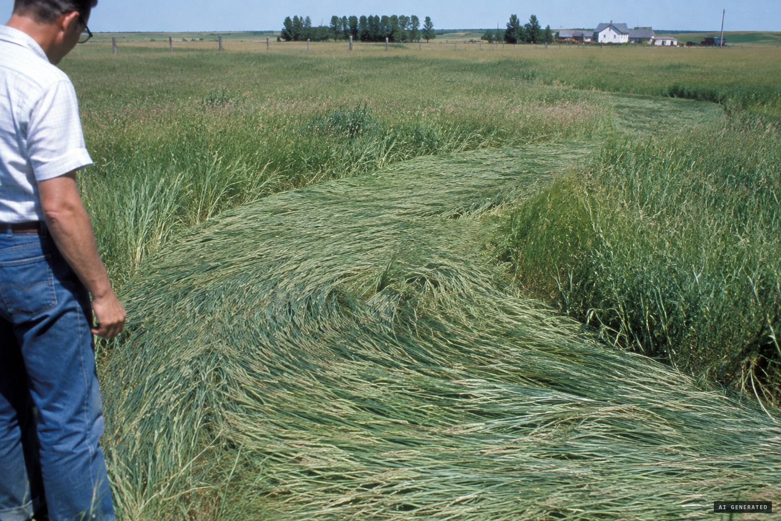 Grass pressed down in a definite direction, with no scorch marks
