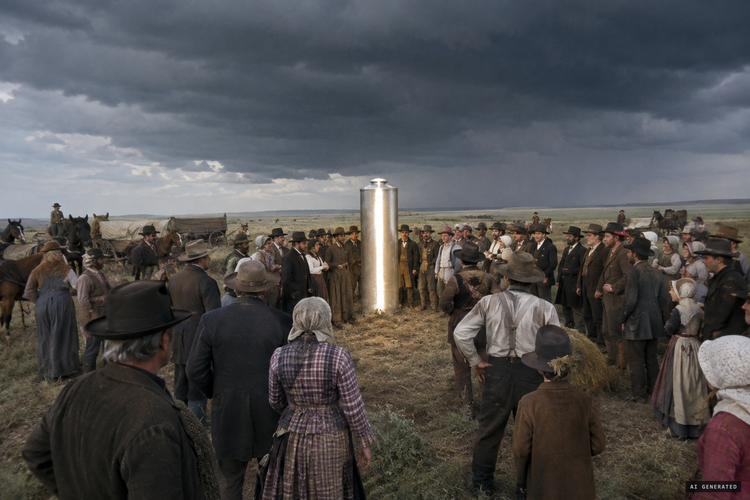 A crowd waits to see what the storm will do to the glowing mass