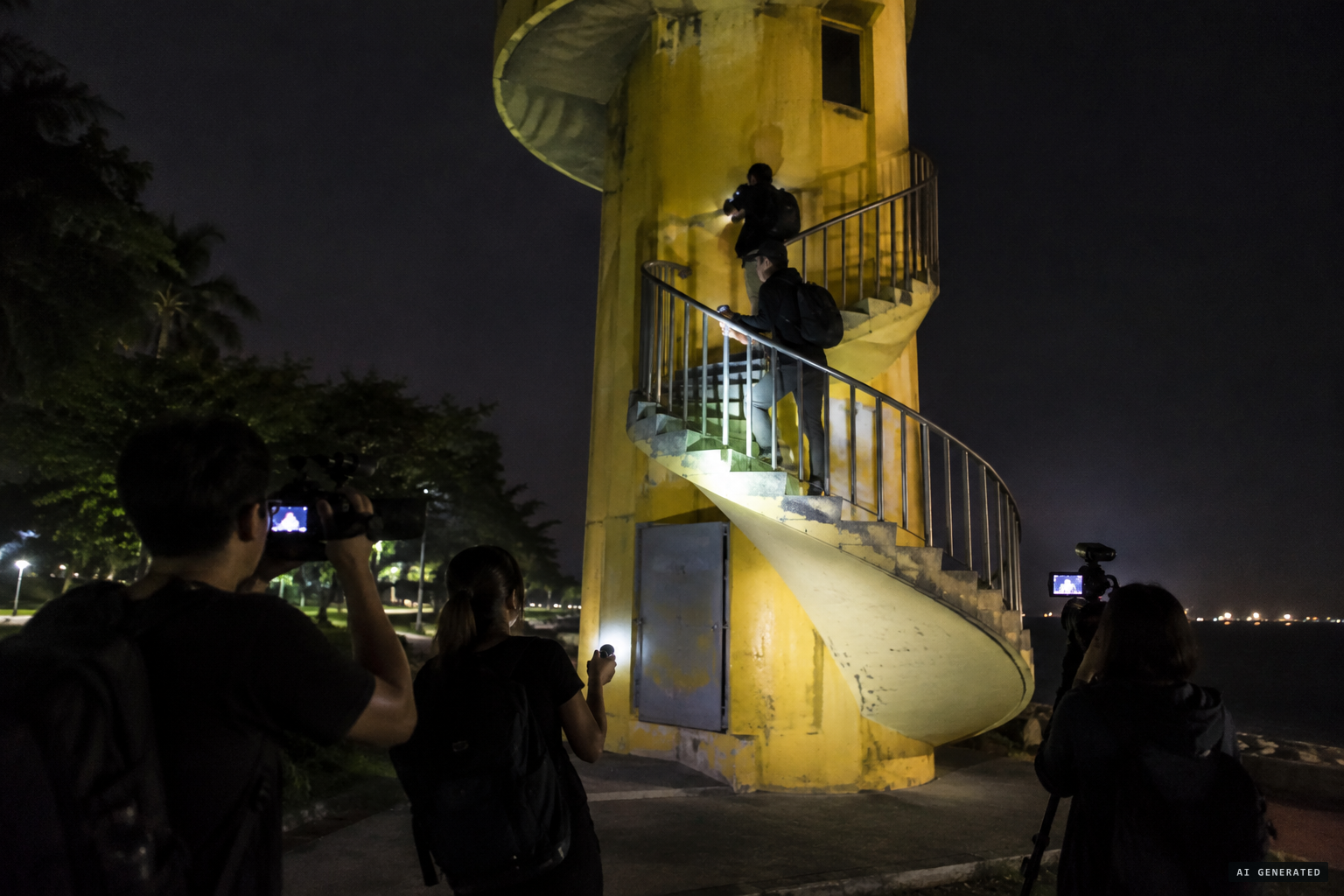 Ghost hunters explore the tower on camera in 2019
