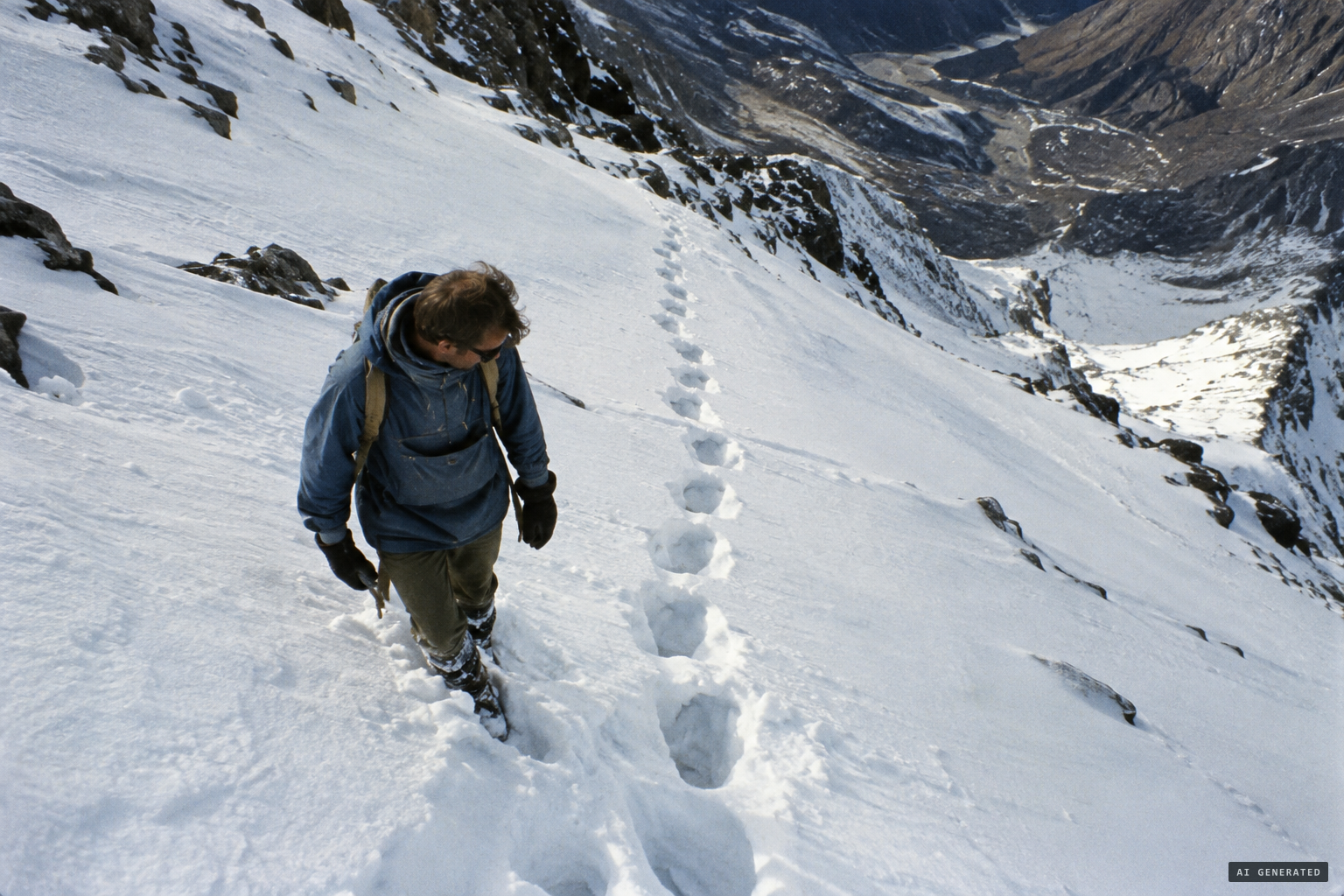 The animal's punch holes climbing the steep north slope