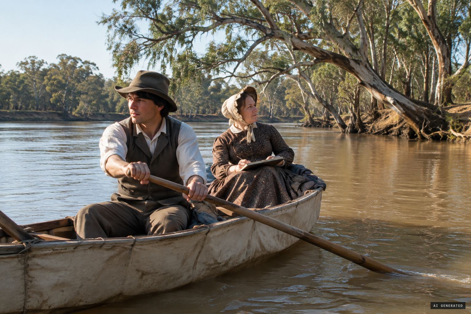 Edwin Stocqueler and his mother set out by canvas boat to sketch the rivers