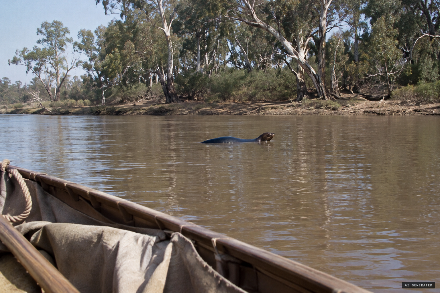 The animal lies placidly on the water, twenty-five yards away