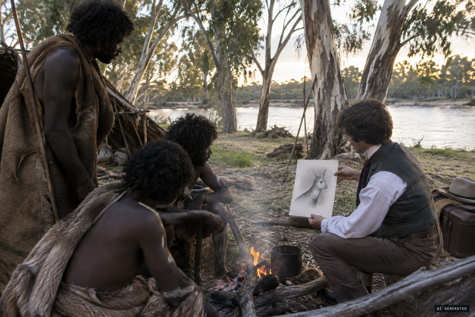 Goulburn Aboriginal people study the sketch and call it "Bunyip's brother"