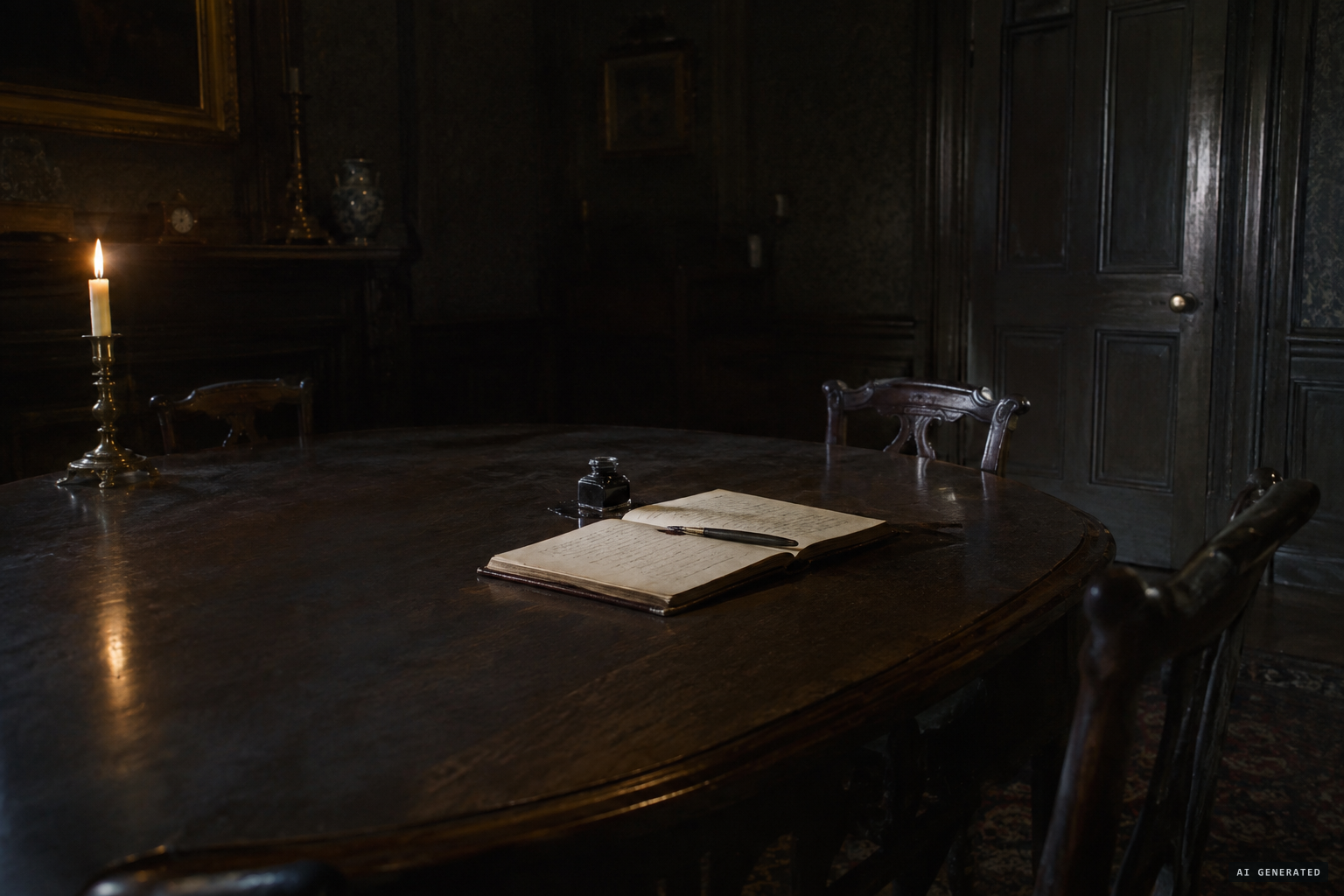 A locked room, a thud in the dark, wet ink on a pen