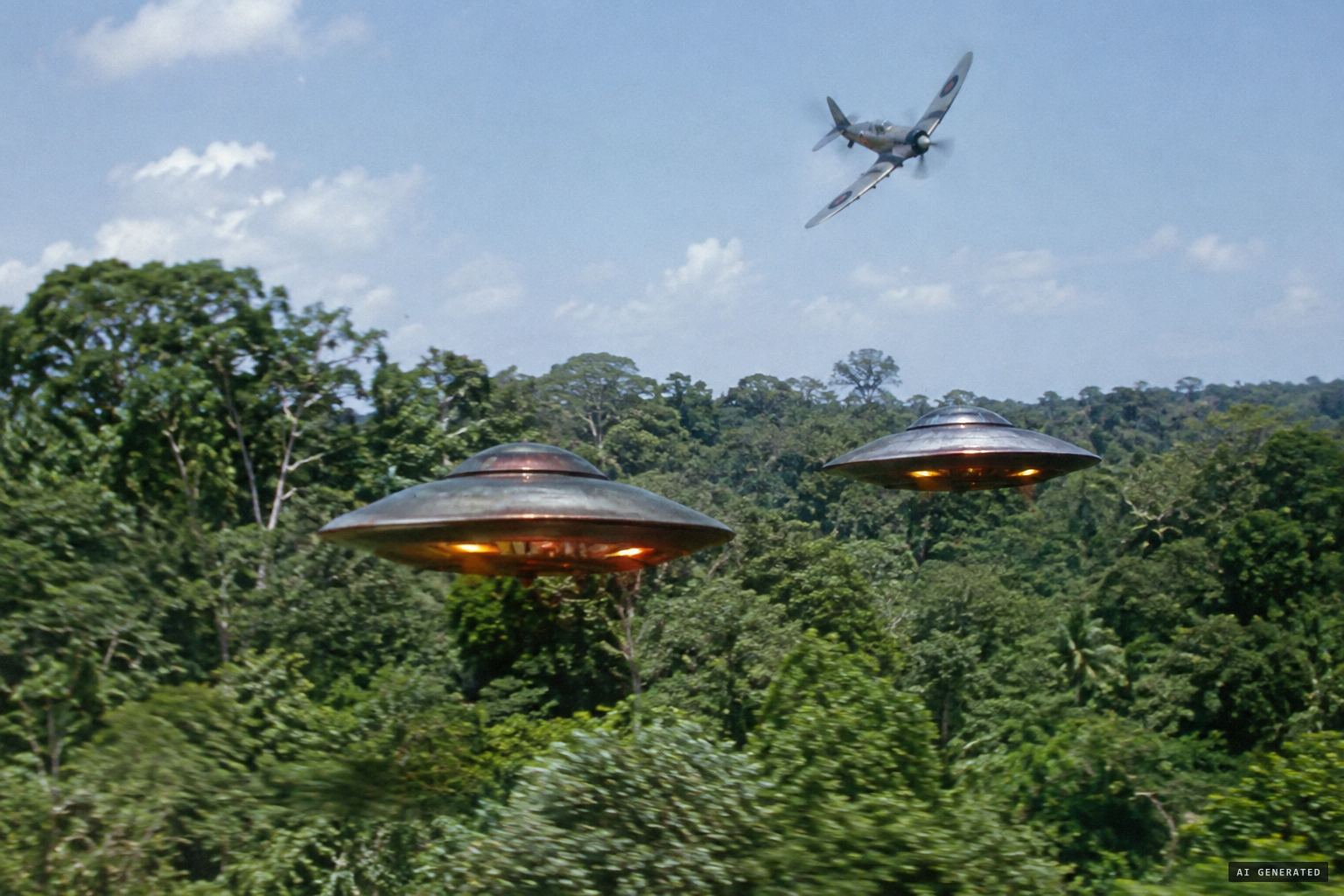 The disks drop to within 20 meters of the treetops at enormous speed