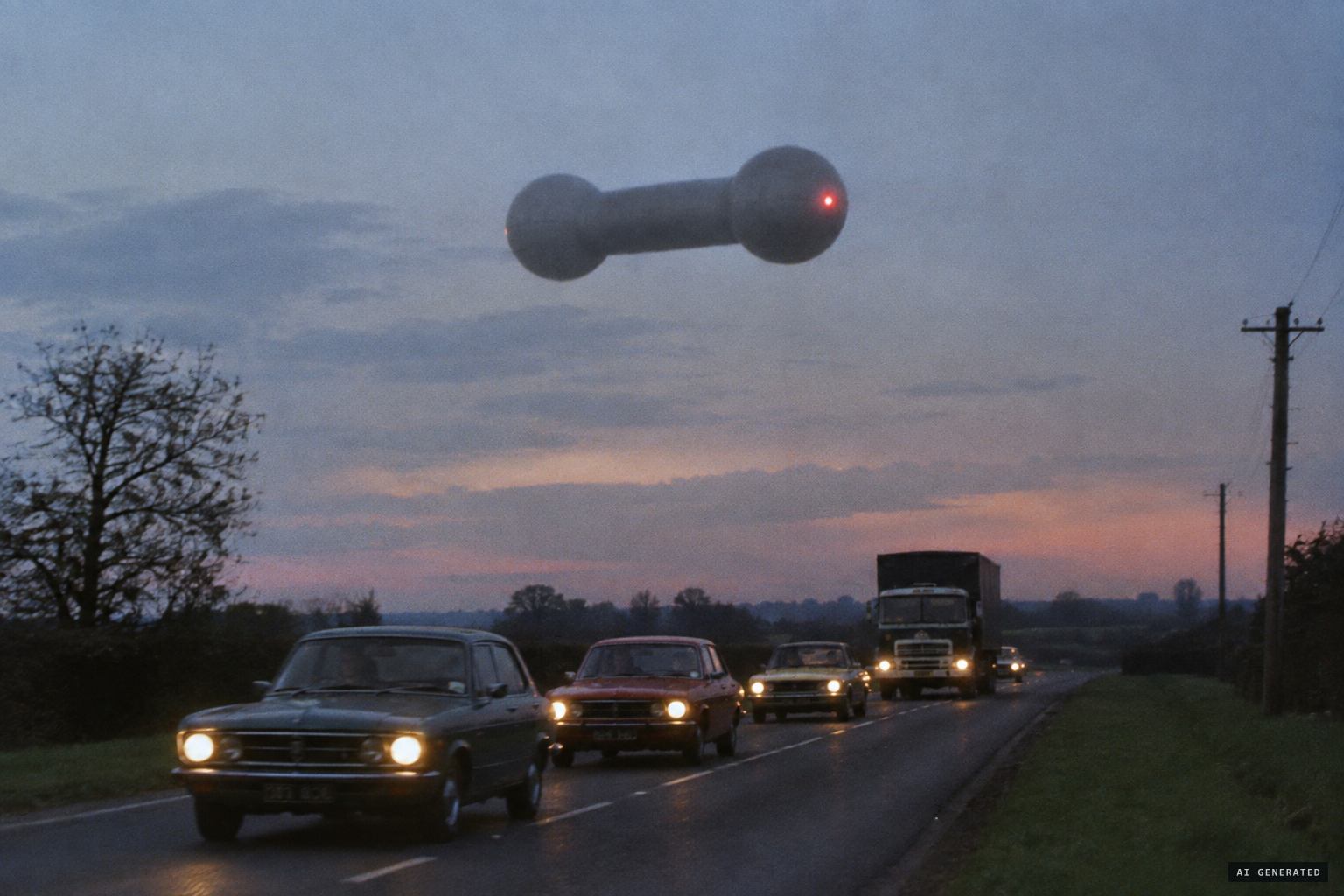 It hovers silently above the rush-hour traffic