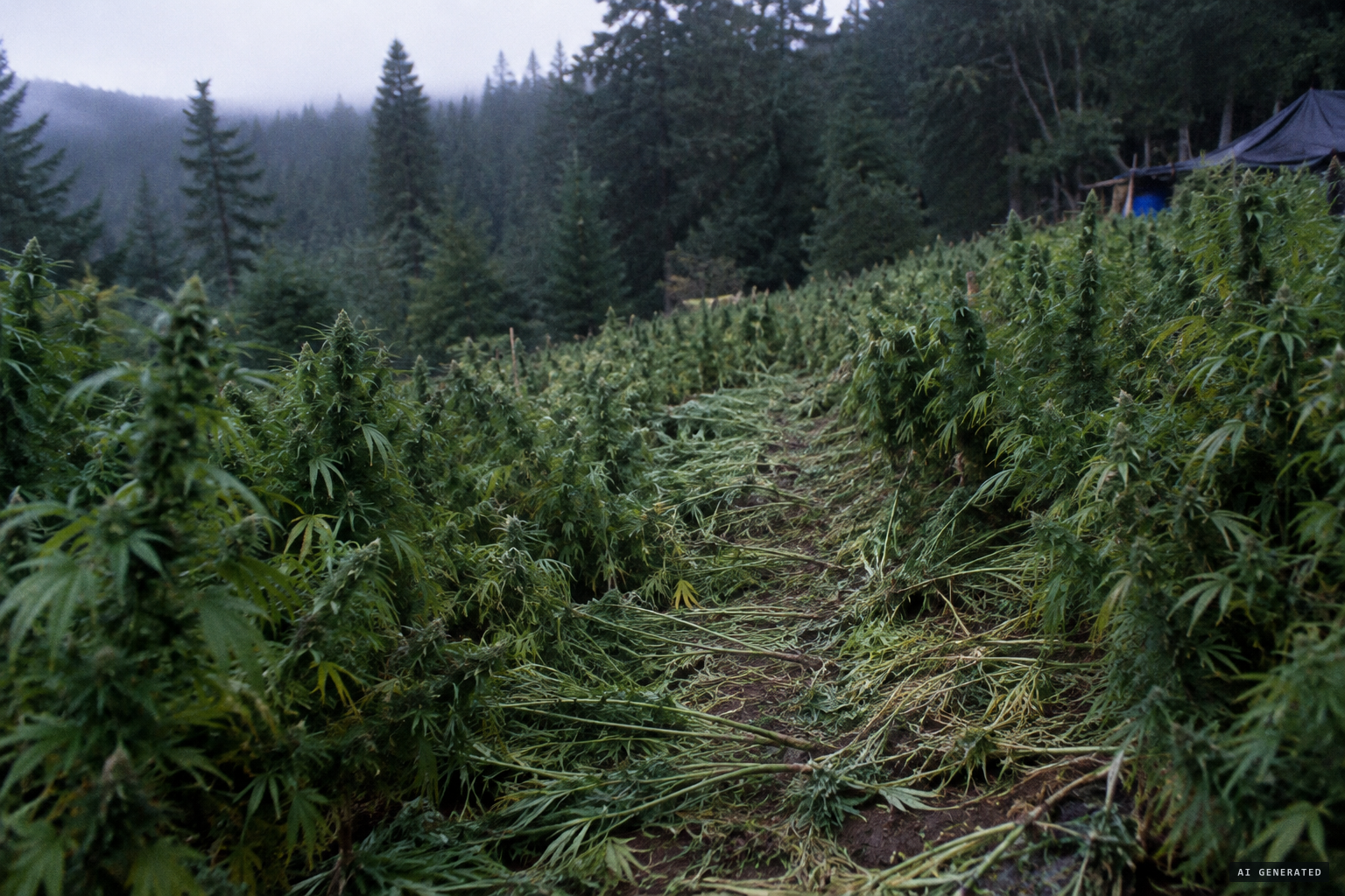 The crop trampled but left intact, no sign of a rip-off