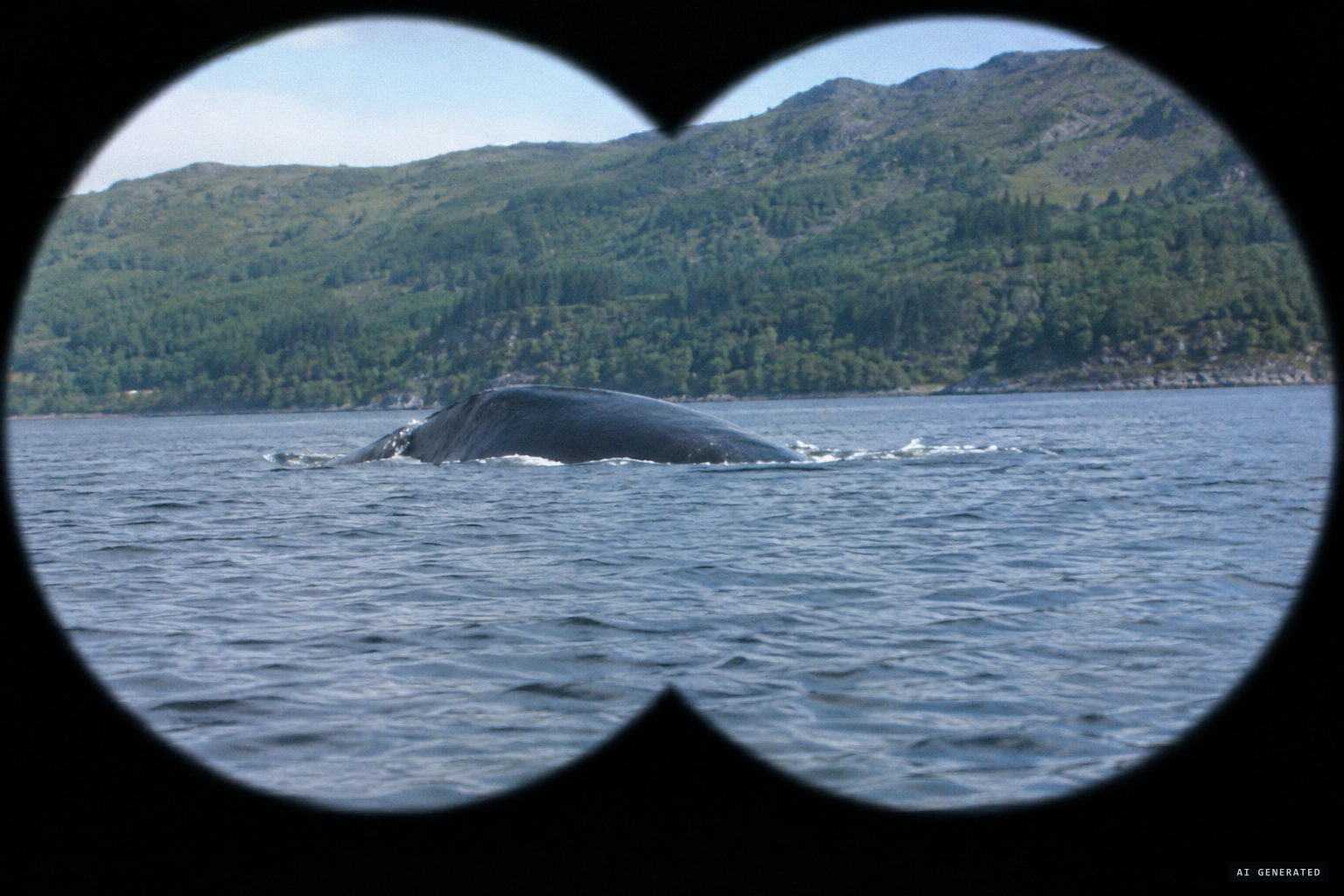 Through binoculars, a huge back rises and rolls as the creature moves south