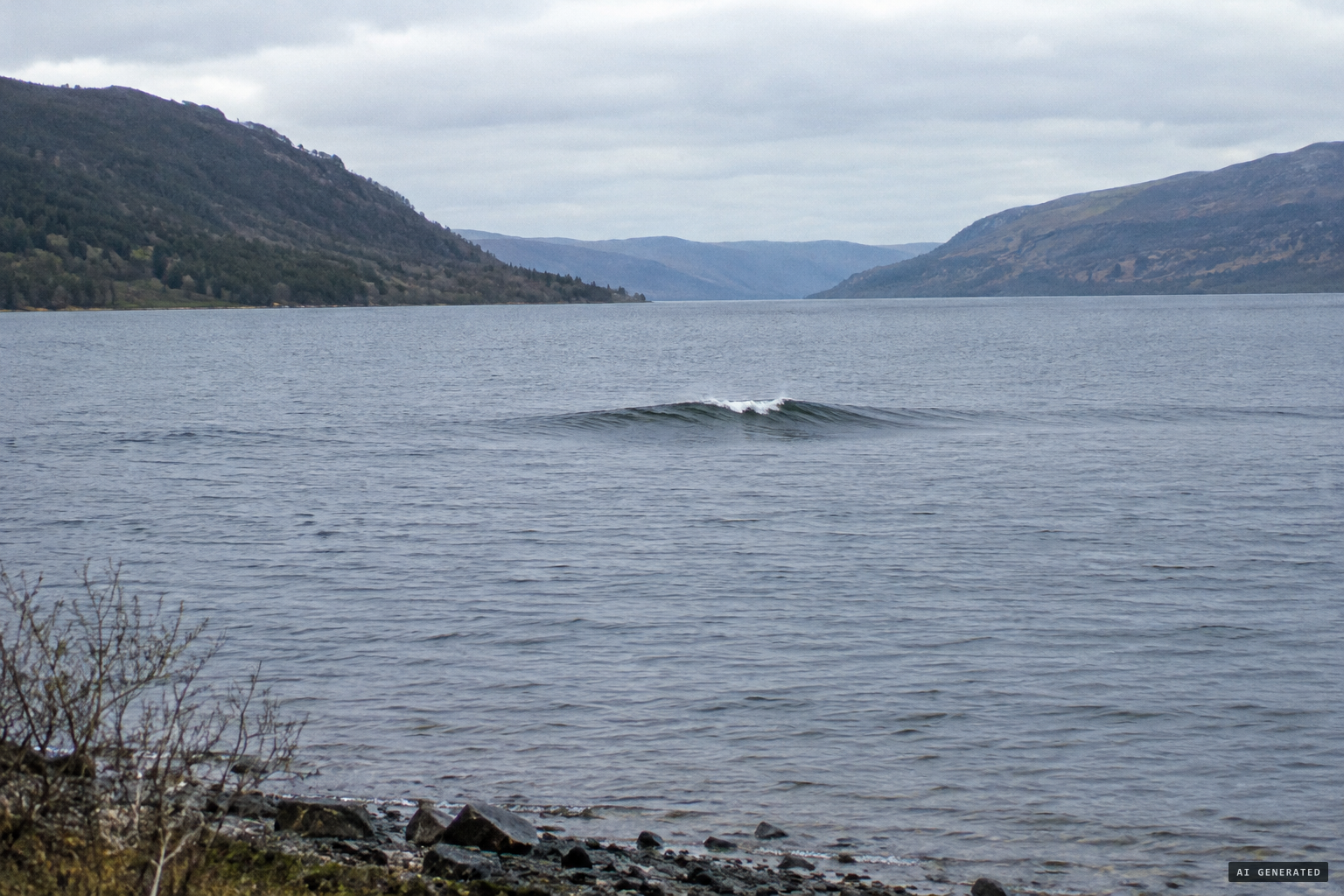 A shape on open water with no reference point for its size
