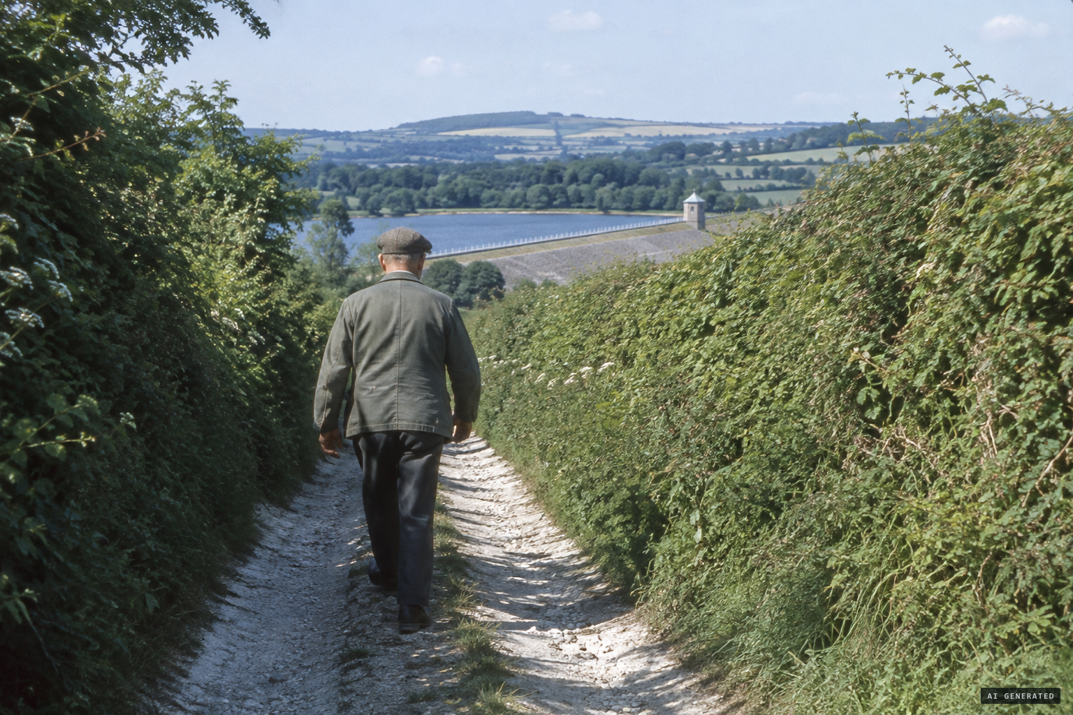 Ernest Jellett walks up the lane toward Heathy Park Reservoir