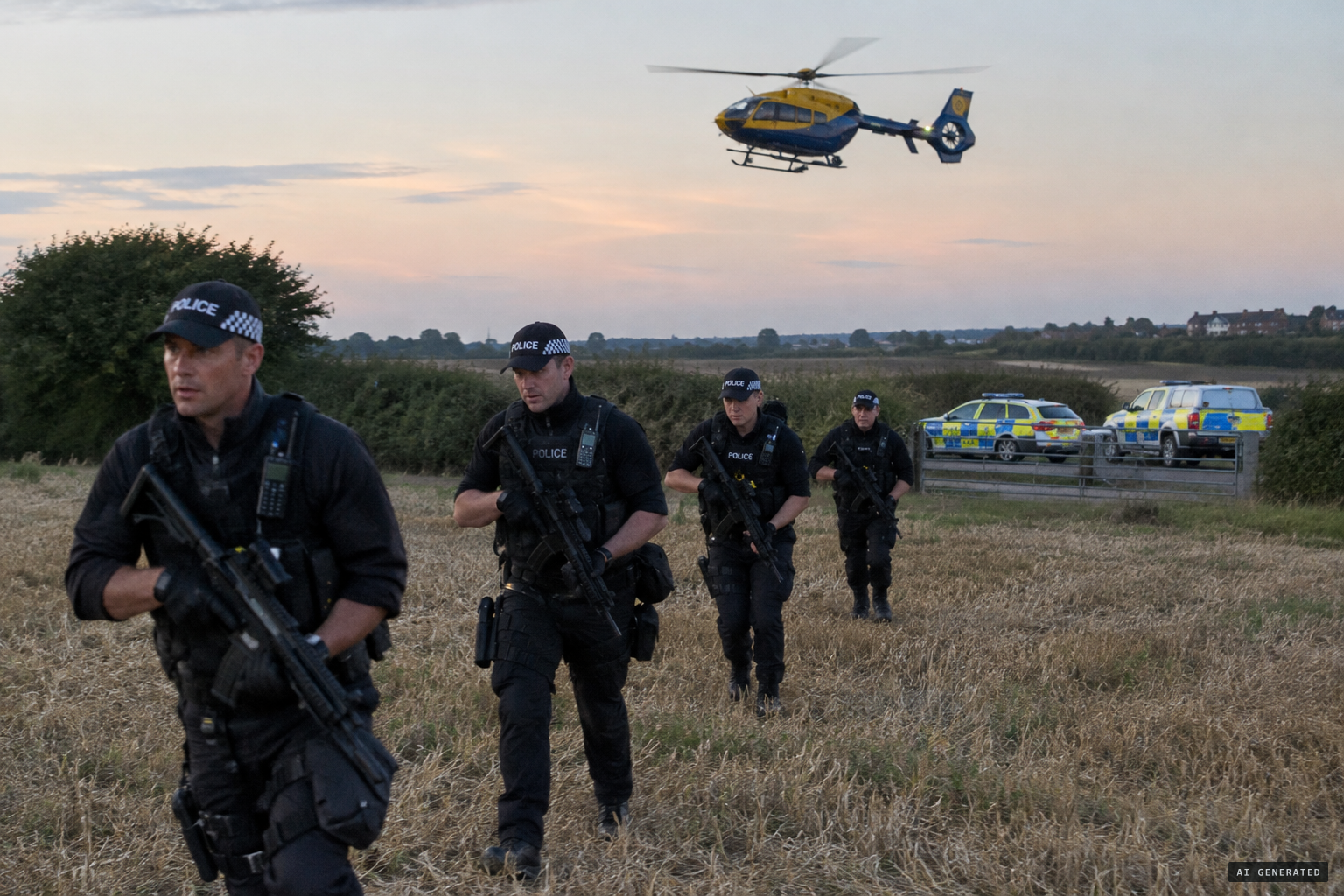 Armed officers and police helicopters search for the animal