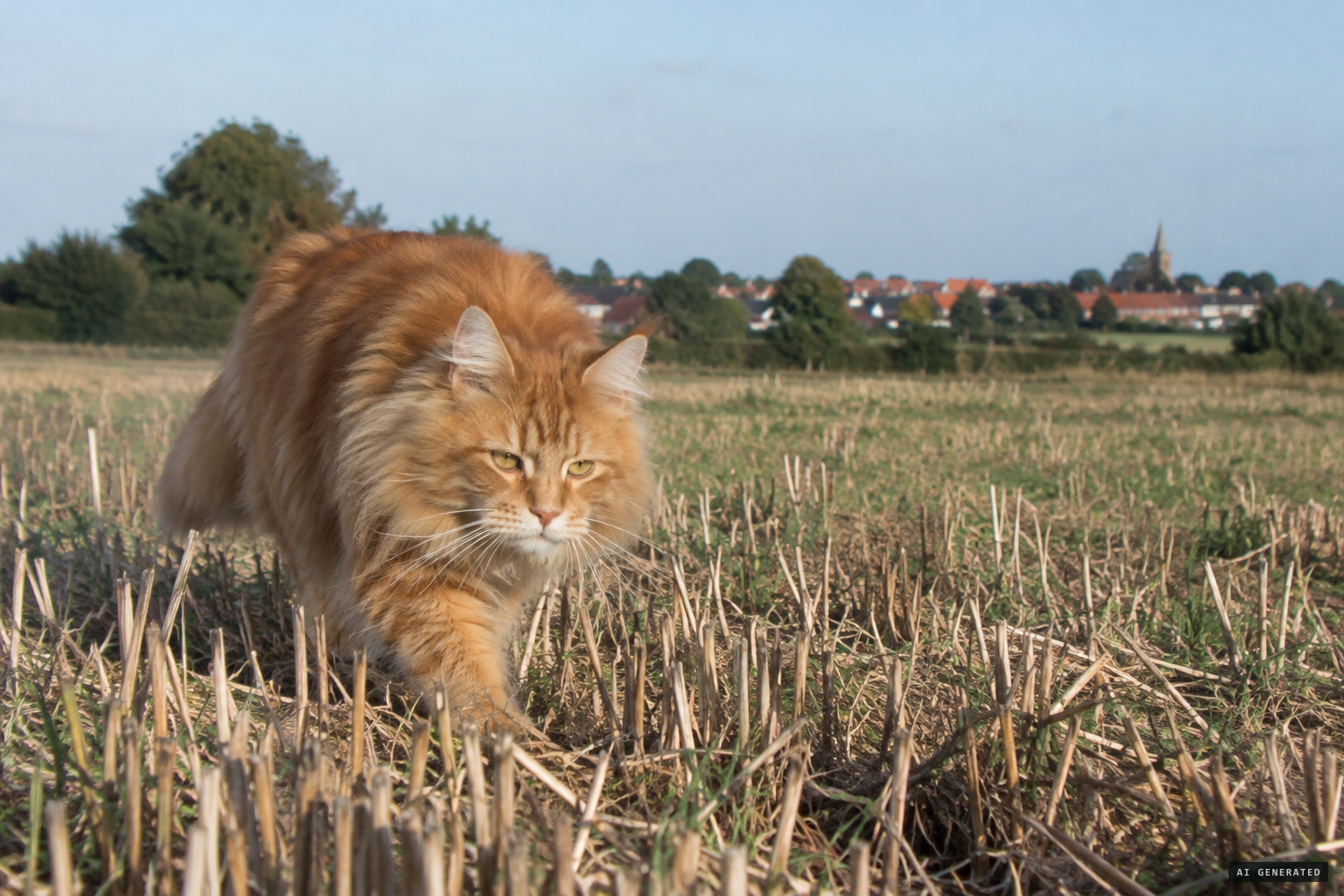 Teddy Bear, a ginger Maine Coon who hunts the fields near the village