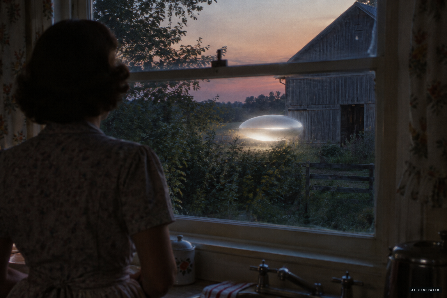 From the kitchen window, Mrs. Trasco sees a luminous egg-shaped object by the barn