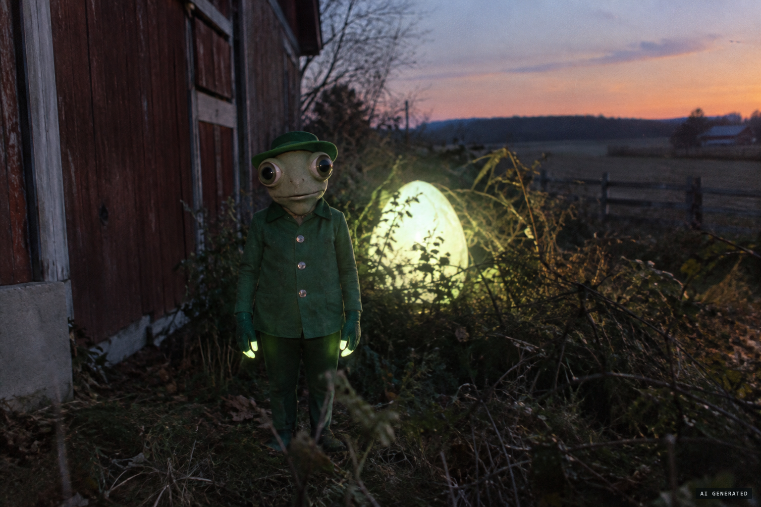 The small being in a green suit, with frog-like eyes and shining fingertips