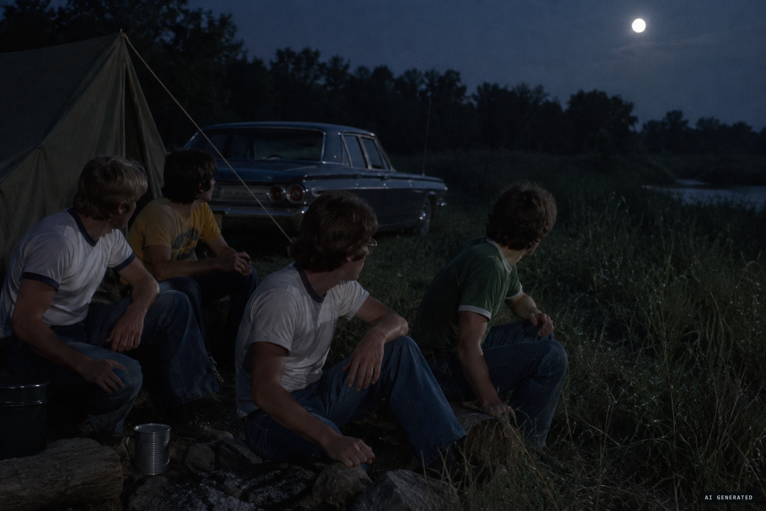 Four teenage campers hear something moving in the grass