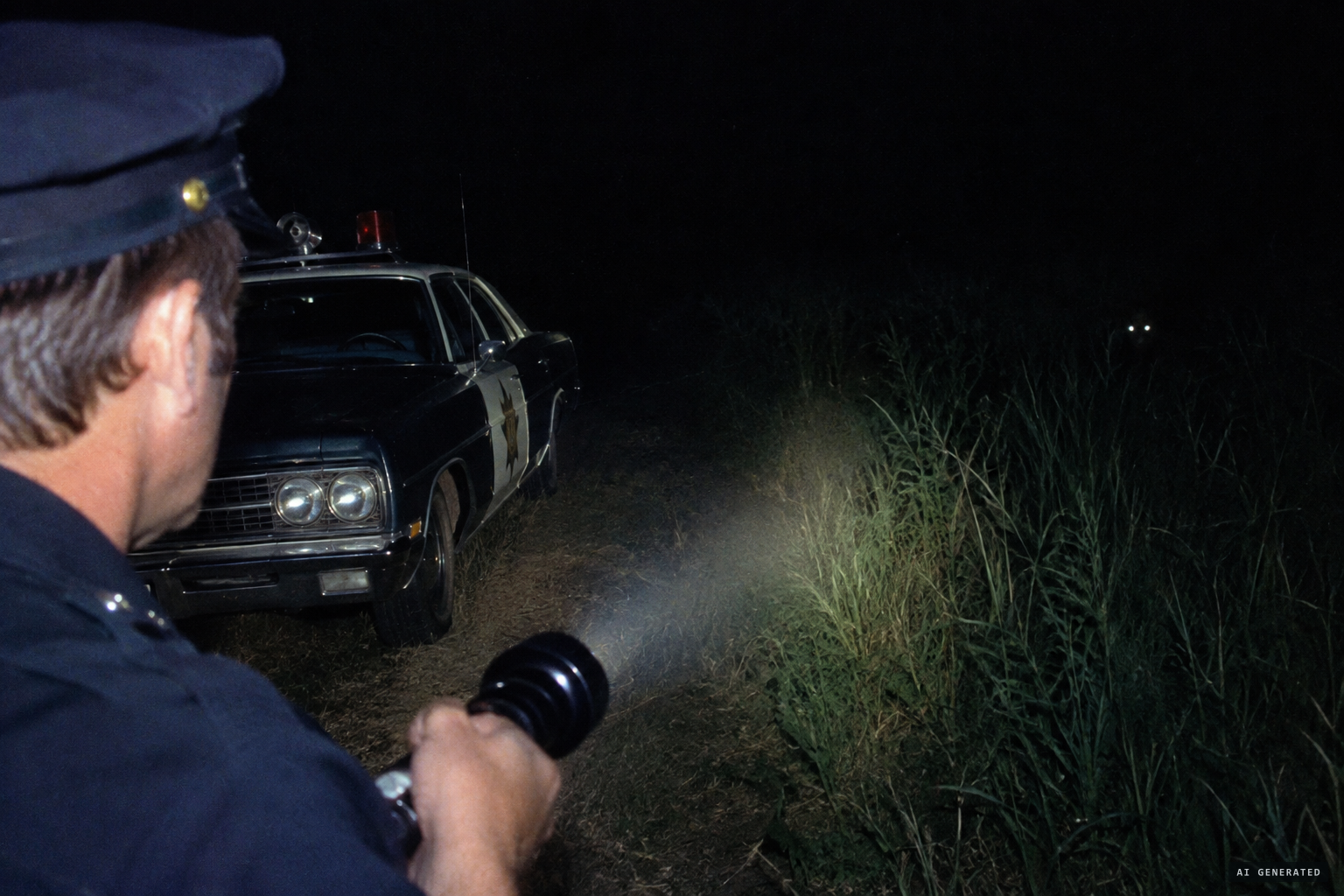 Officer Hayslip sees two extremely bright eyes watching him from the grass
