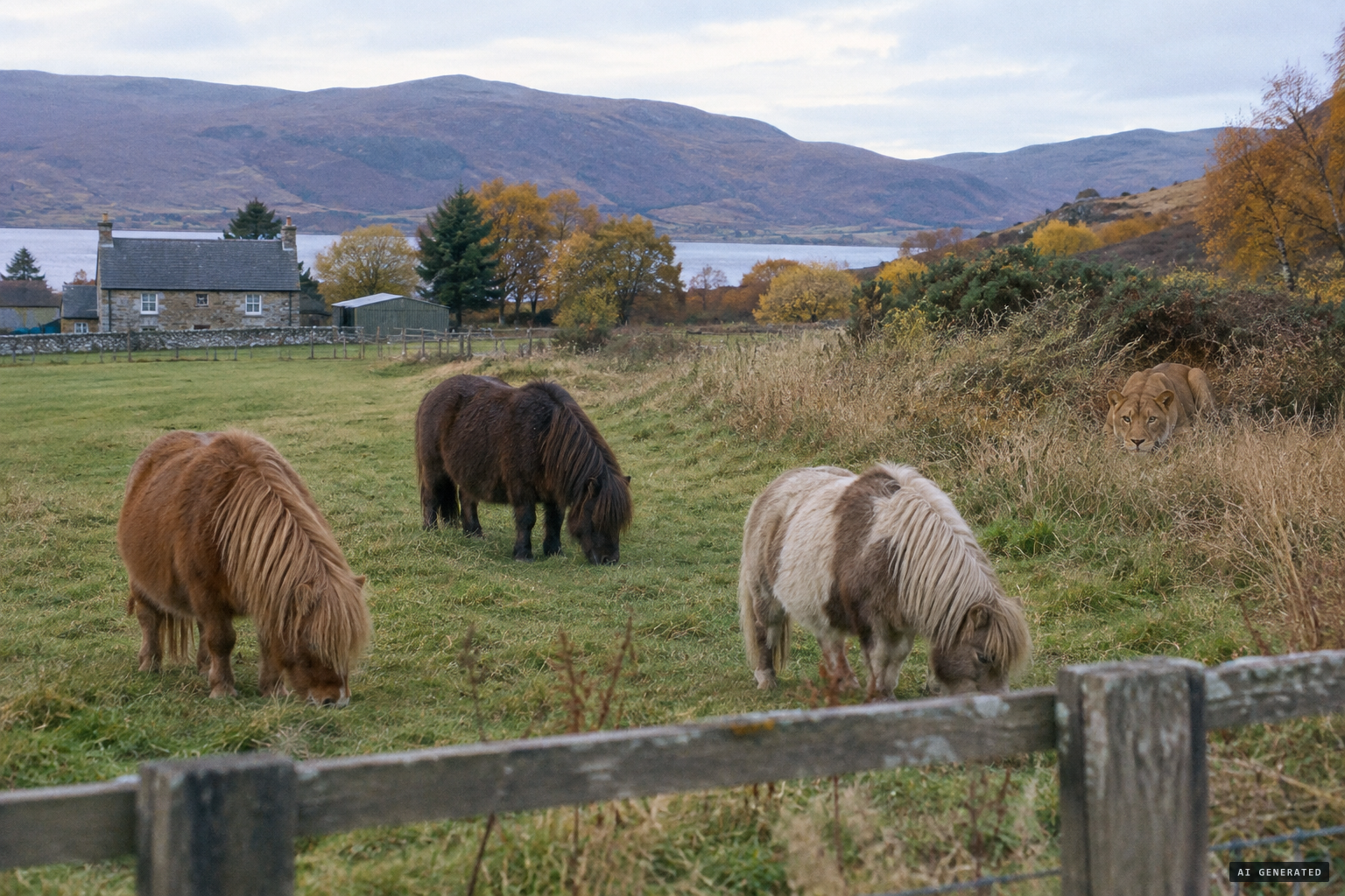 Ted Noble sees a 'lioness' stalking the farm's Shetland ponies