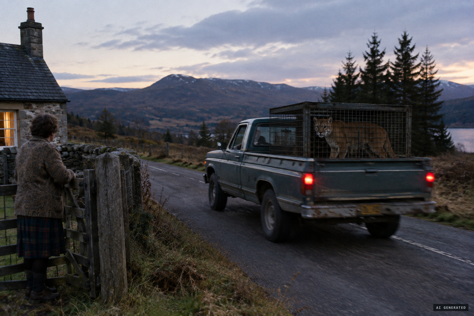 Rumours of a caged puma driven around in a pick-up truck
