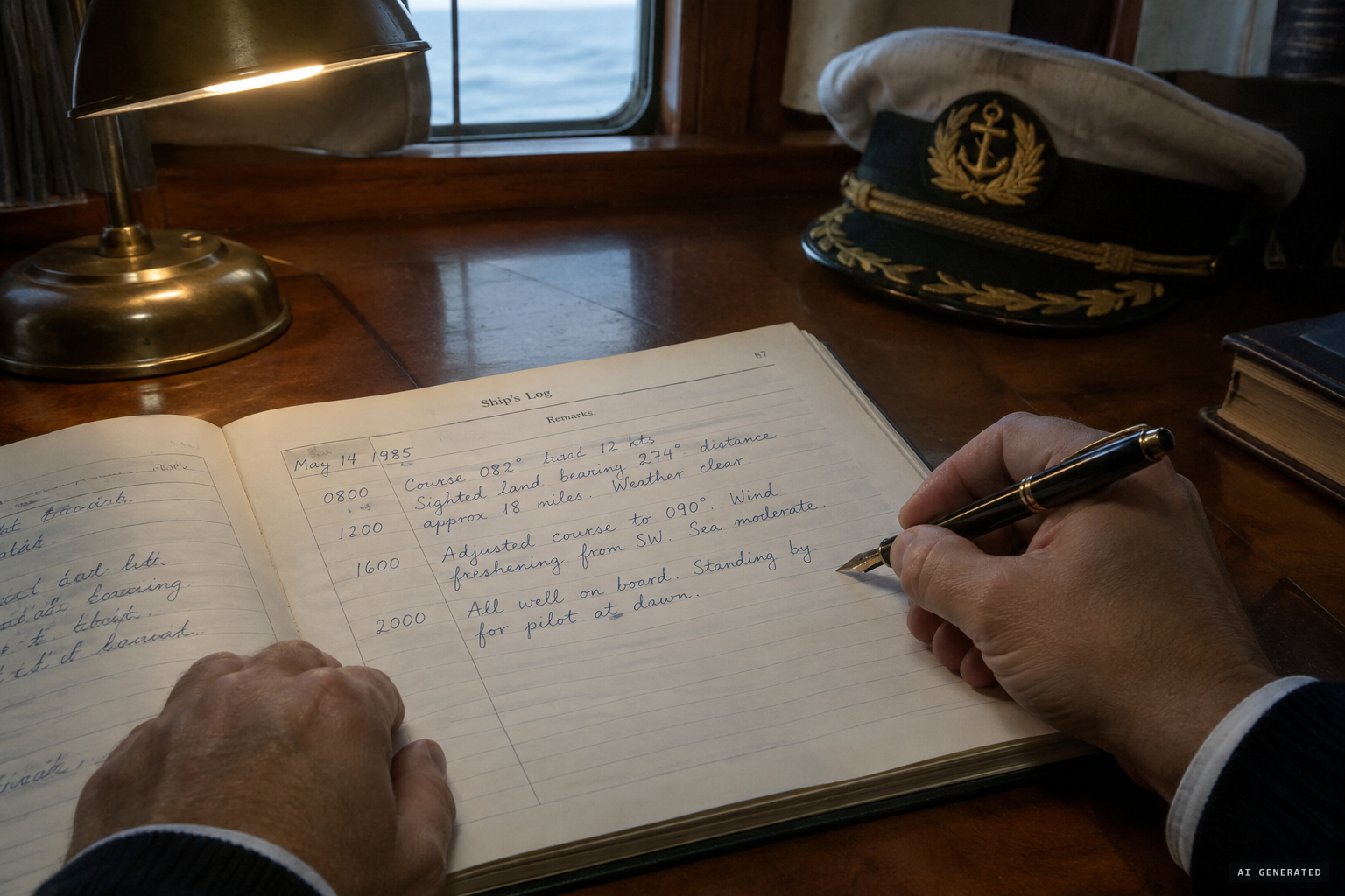 The captain records the sighting in the logbook as folio 218