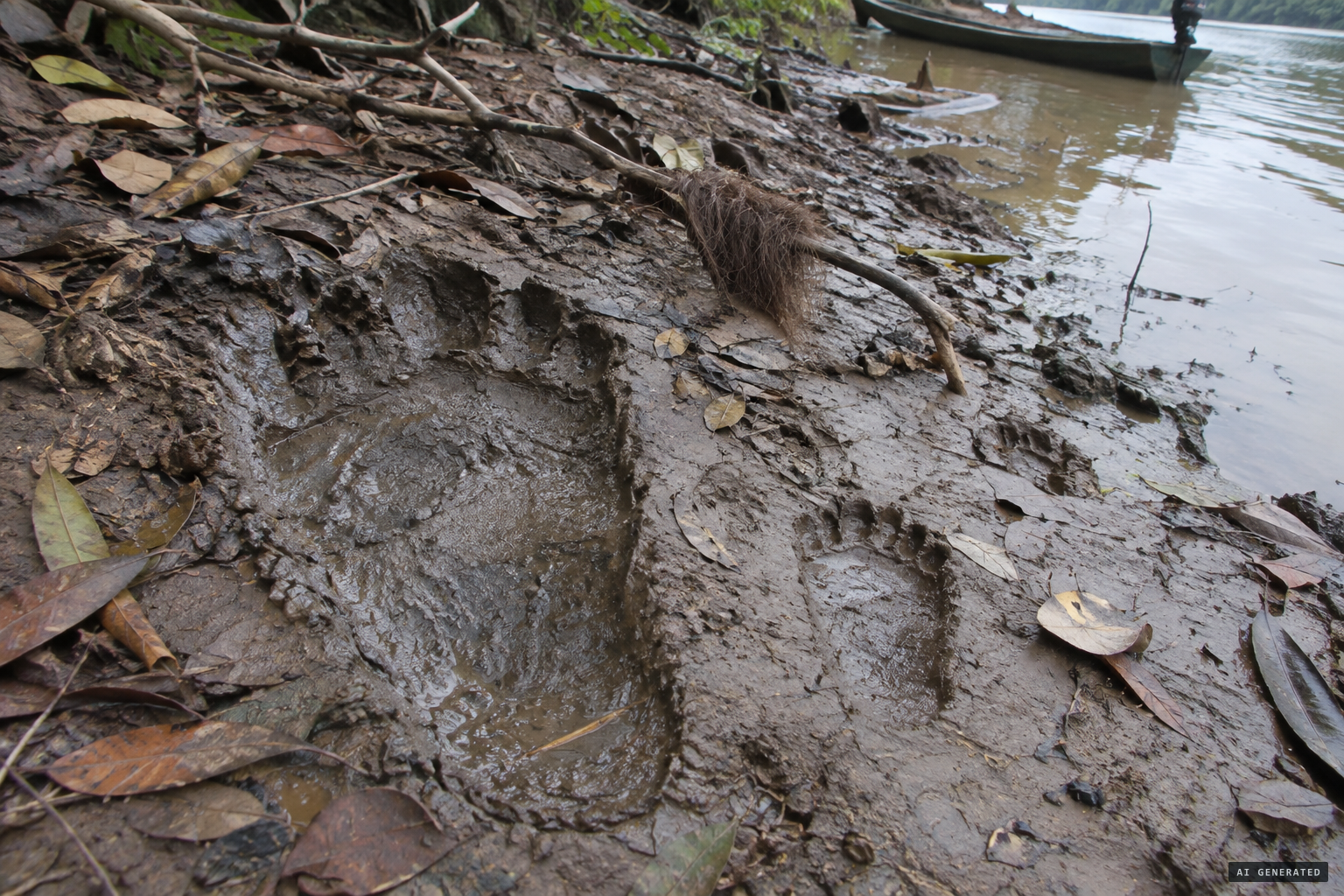 Footprints up to 45 cm long and brown hair left behind