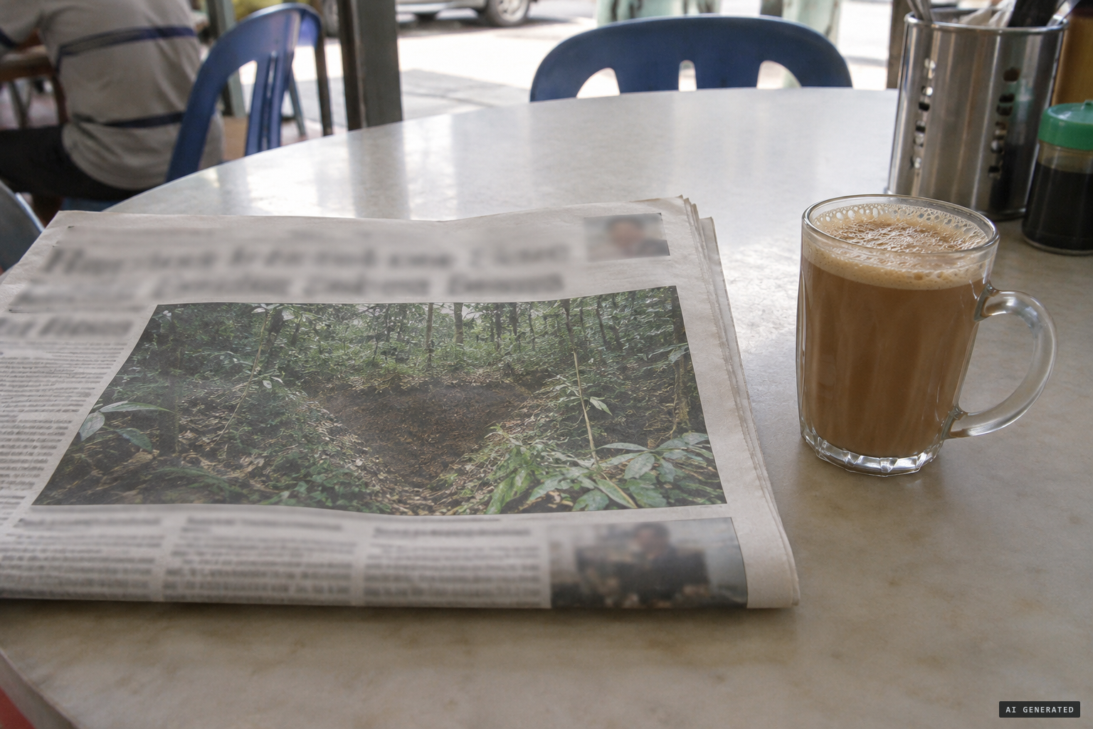 The newspaper reprints the farmer's photo of a triangular depression