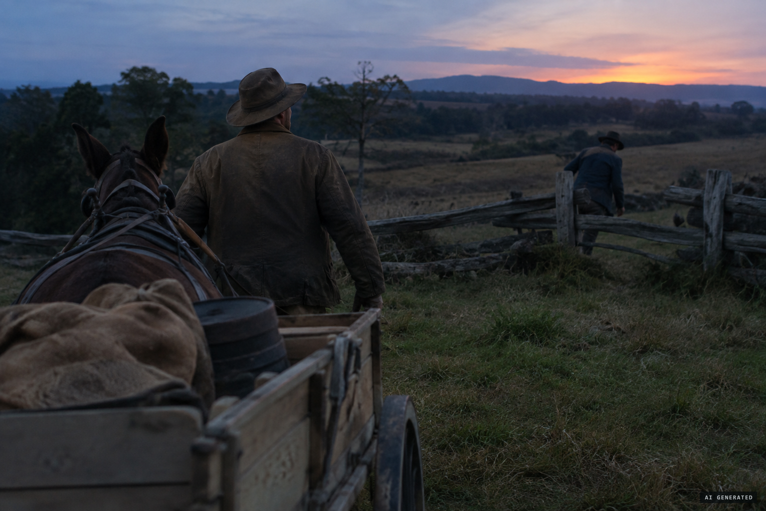 In Lang's version, Fisher leaves the fence and is lost to sight in the field