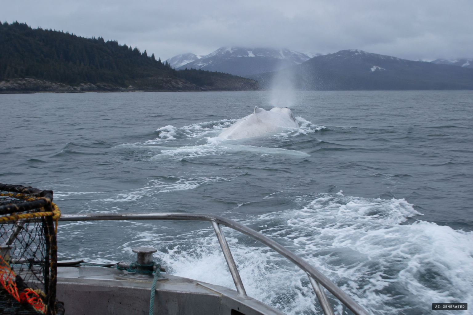 "A big, long, white thing moving in the water" chased for 20 minutes