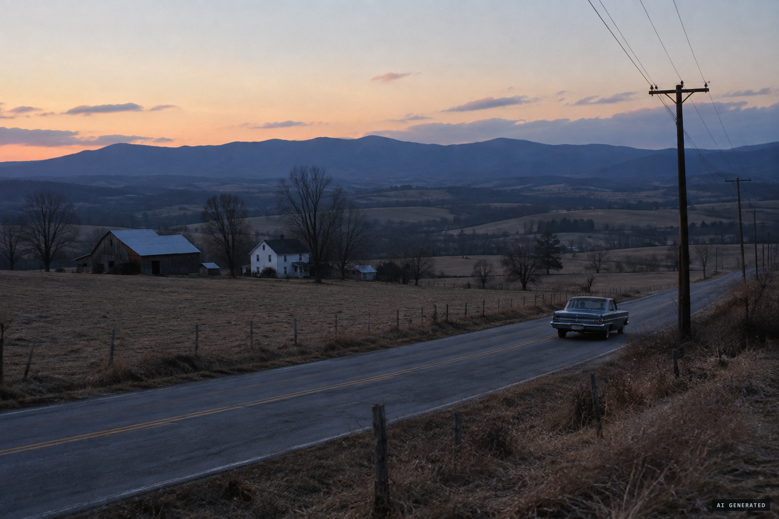 Dusk on the winter solstice, December 21, 1964, in the Shenandoah Valley