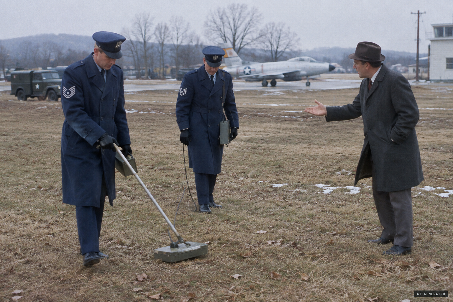 Blue Book's sergeants survey the field as Gehman objects