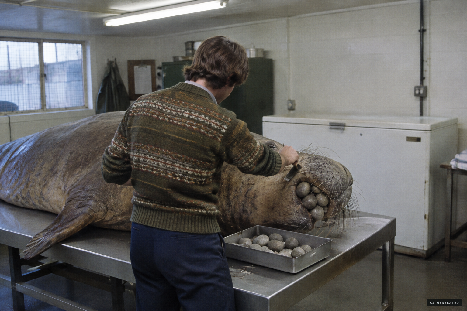 Shields disguises the dead seal before freezing it