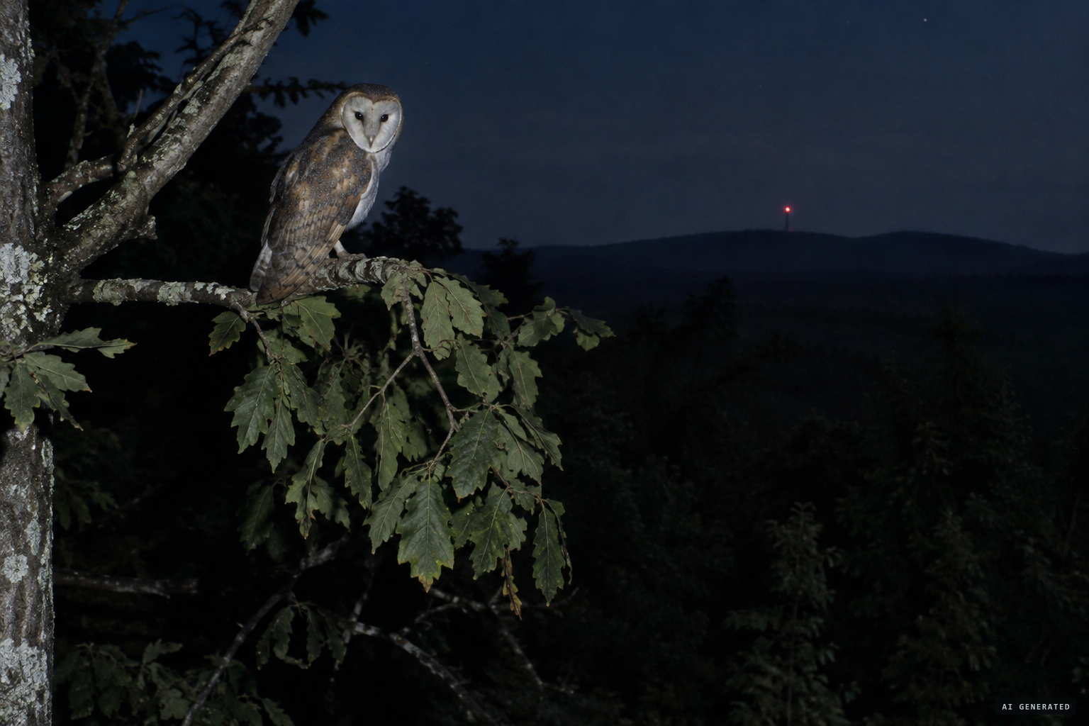 The skeptic's explanation: a barn owl on a branch and an aircraft beacon