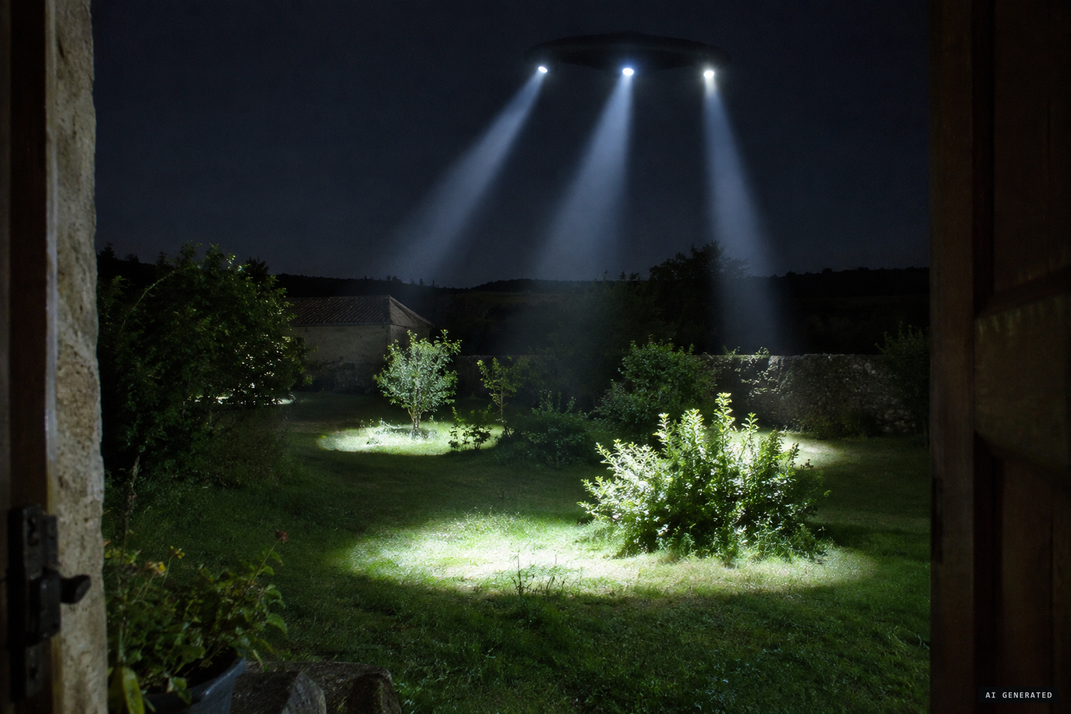 The object lights the ground with beams, five or six times