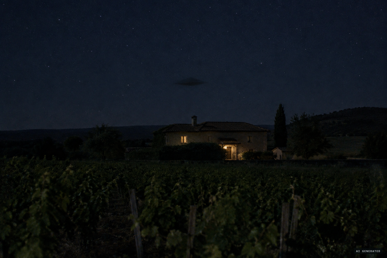 A dark, silent shape over a house, still unidentified