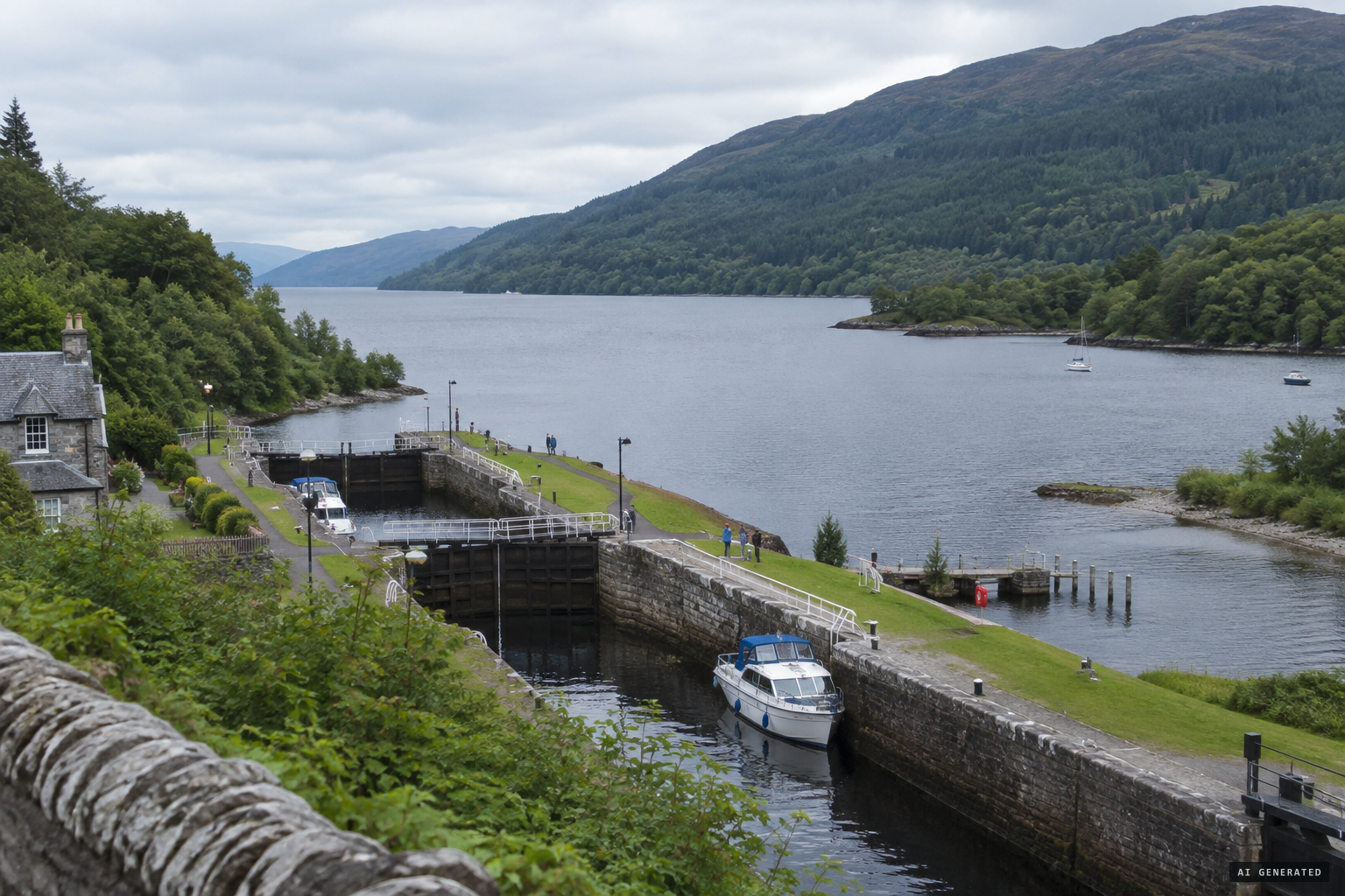 Fort Augustus, where the canal and River Oich meet Loch Ness