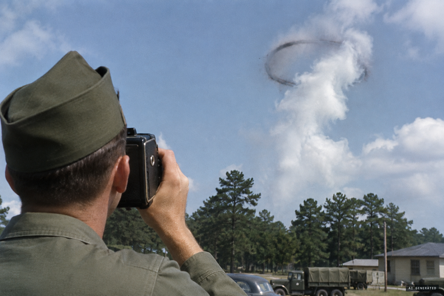 Between photos two and three, the ring starts to be engulfed in smoke