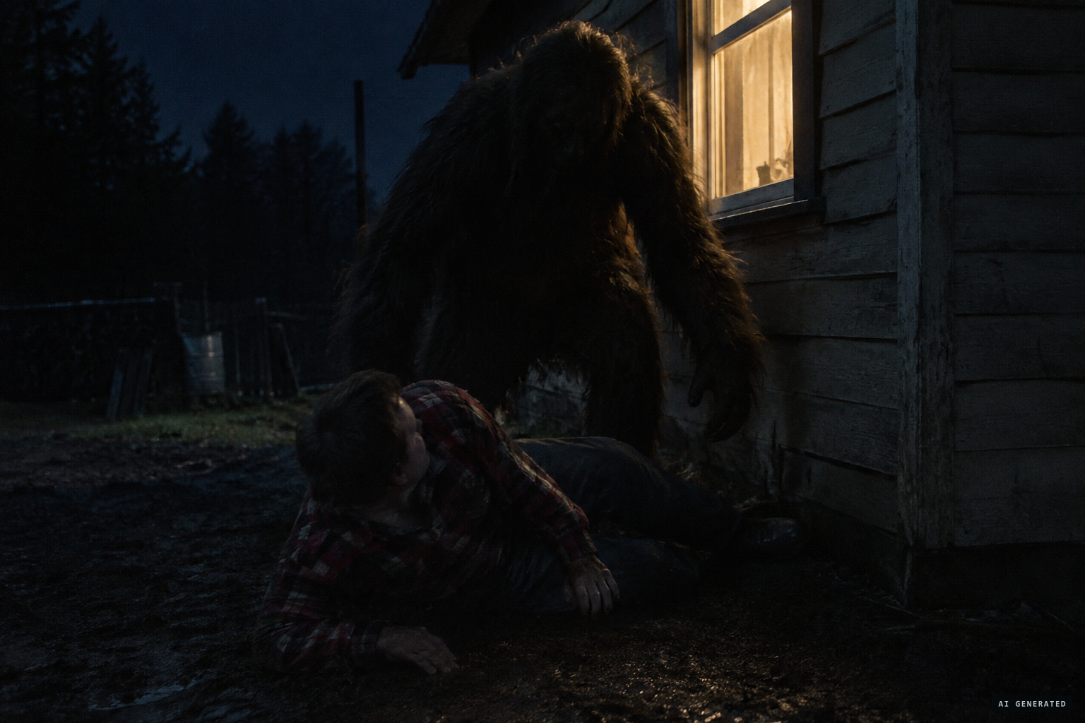 Hatfield runs into the creature and is knocked to the ground
