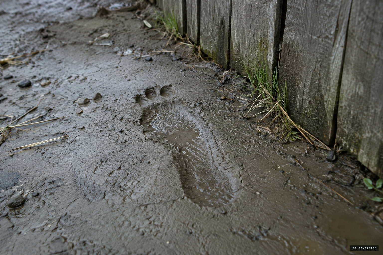 A 16-inch footprint in the mud with one toe missing