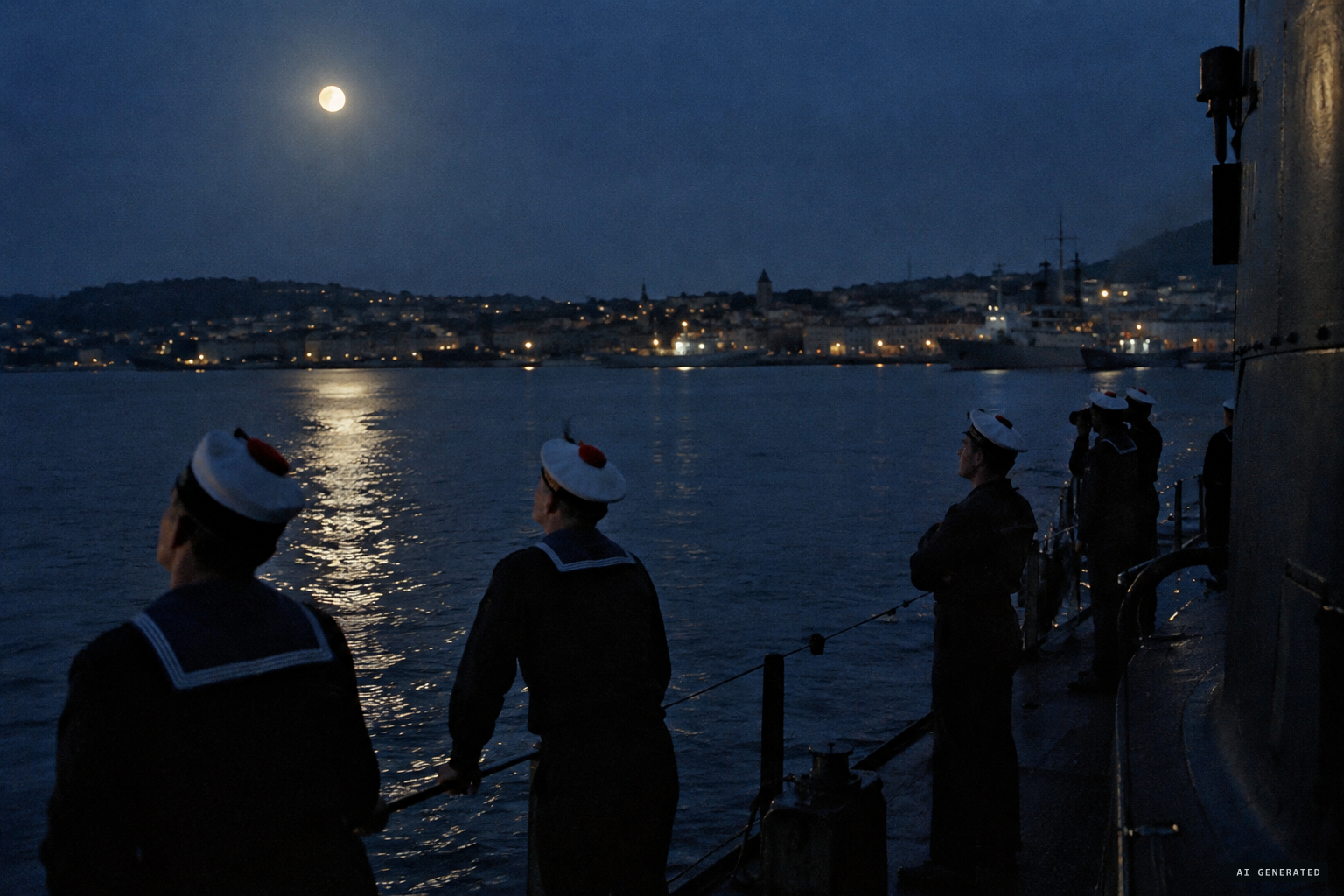 A round light the colour and size of the Moon arrives slowly from the west
