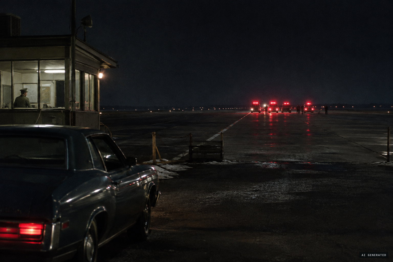 George Filer sees a commotion with red lights on a disused runway