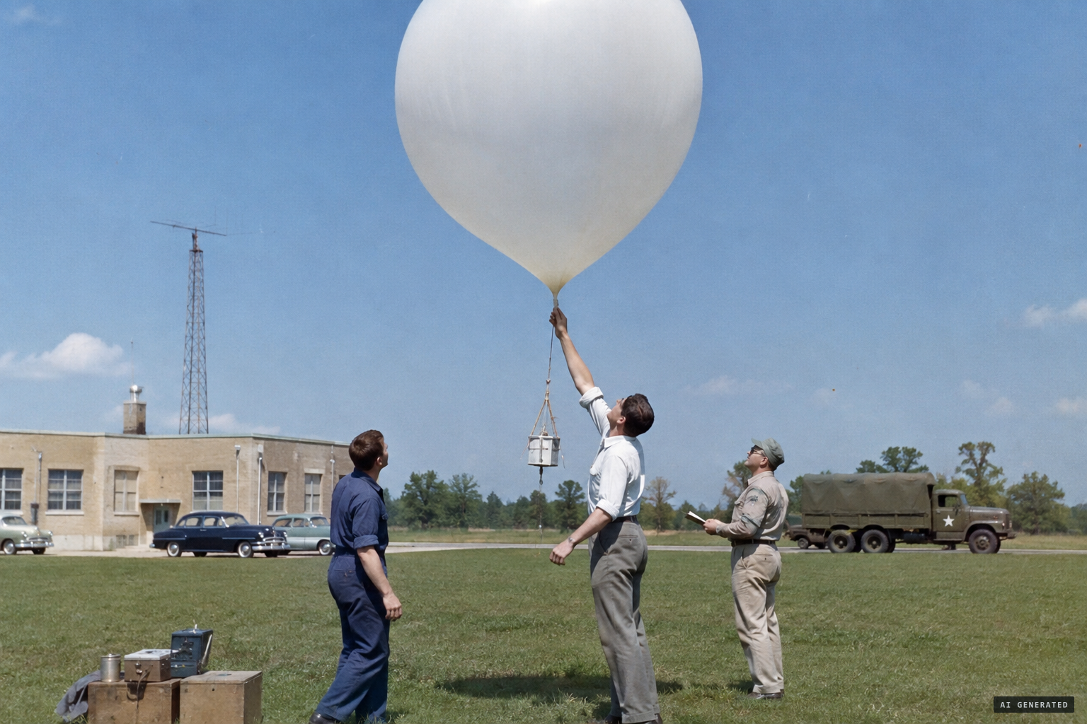 Balloons go up from Evans Signal Laboratory at 11:12 a.m.