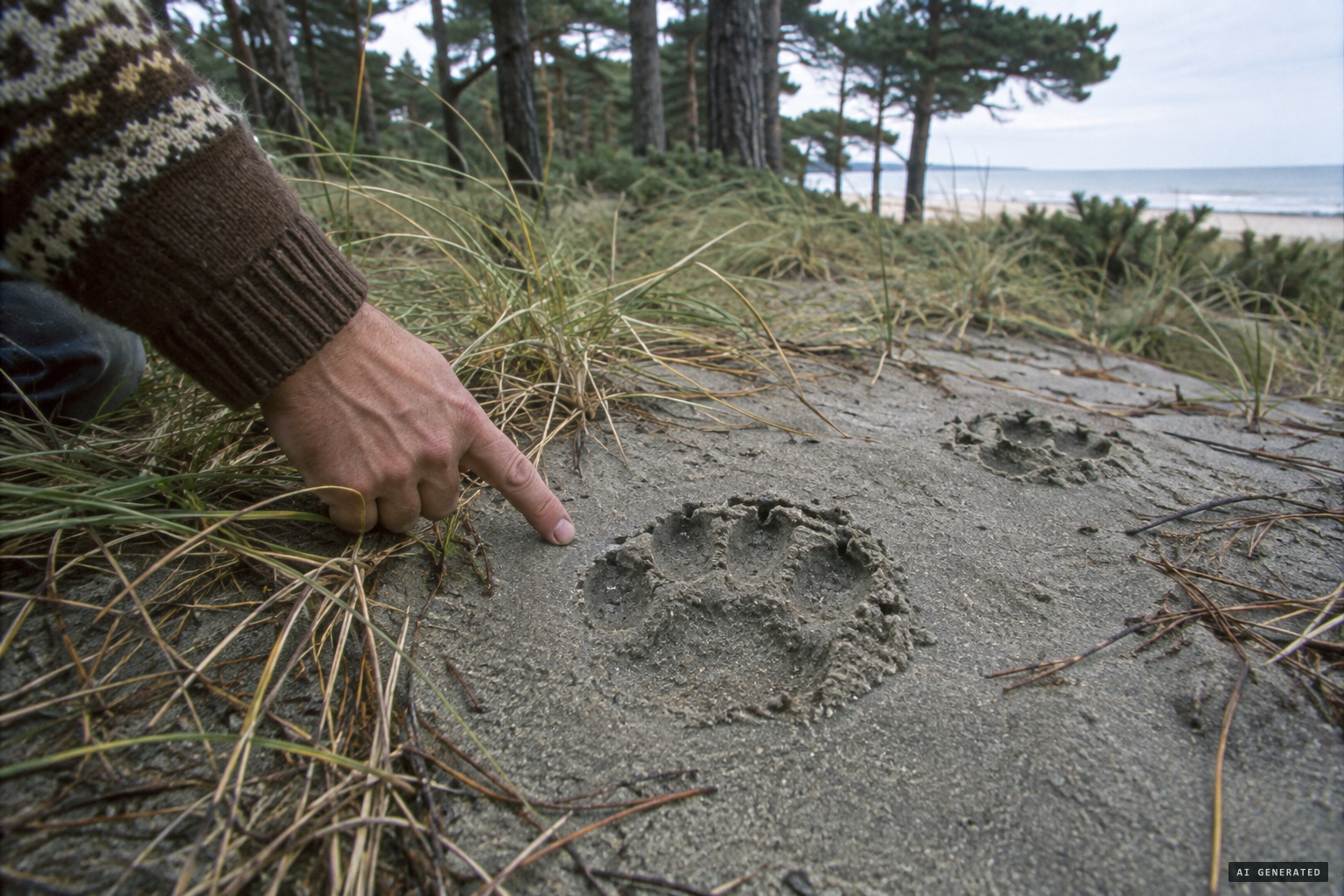Large cat paw prints found at Pines Beach, larger than a lion's