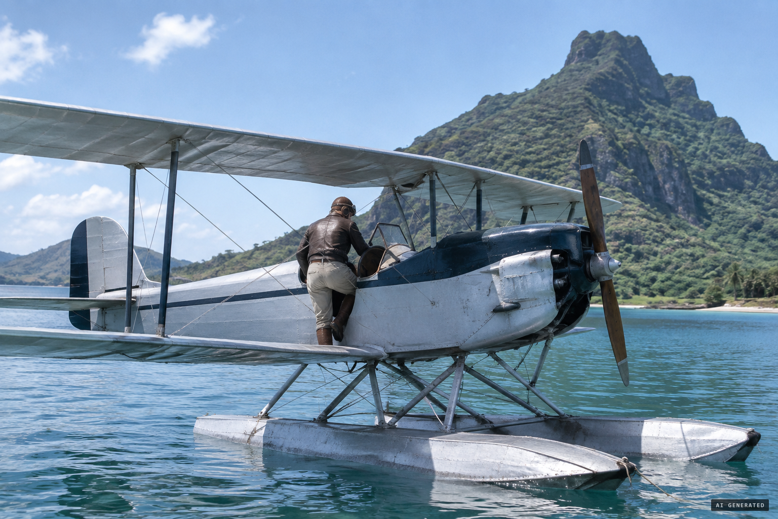 Chichester's Gipsy Moth seaplane Madame Elijah at Lord Howe Island, ready for the final leg.